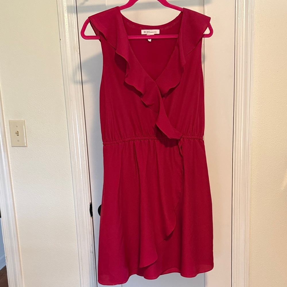 BCBGeneration Vibrant Pink Ruffle Mini Dress